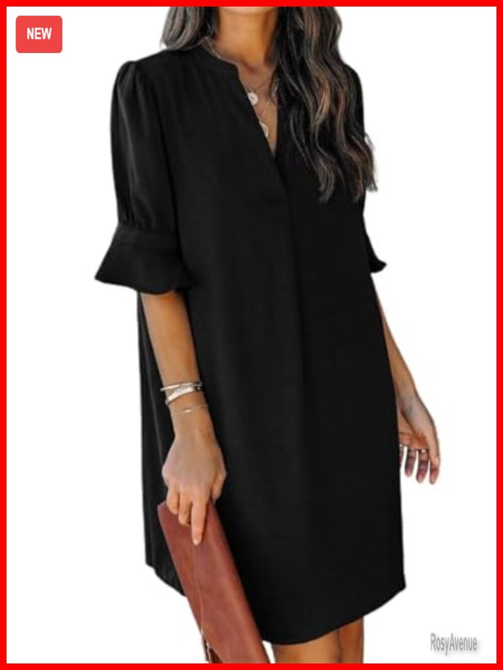 Women's Casual Shift Mini Dress V-Neck Ruffle Sleeve Summer Lightweight